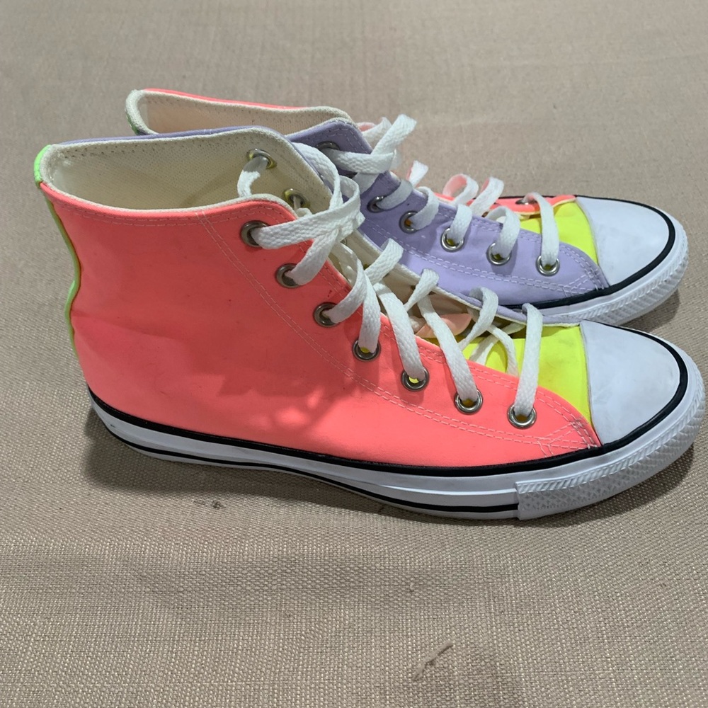Converse Neon Pink and Yellow High-Top Sneakers - Picture 4 of 8